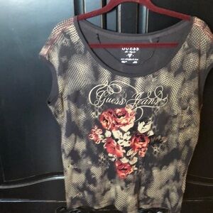Guess sleeveless flower tan shirt